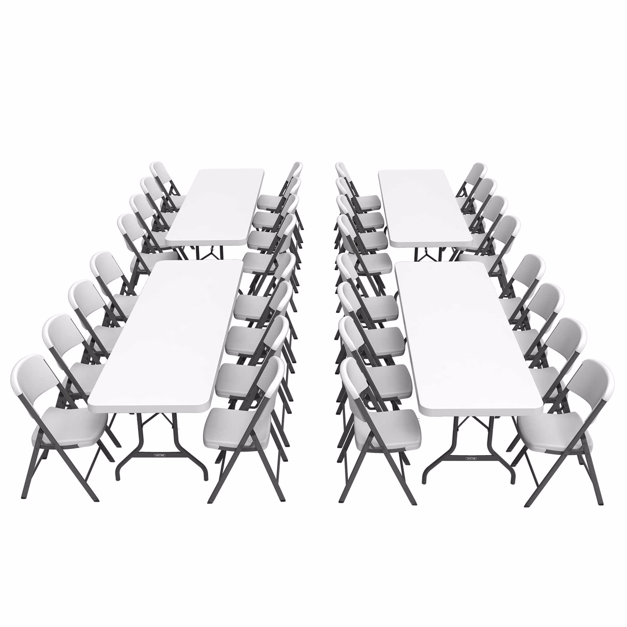 Lifetime Combo Set of (4) 8 - Foot Rectangle Folding Tables & (32) Chairs, Indoor/Outdoor Use, White (80147)