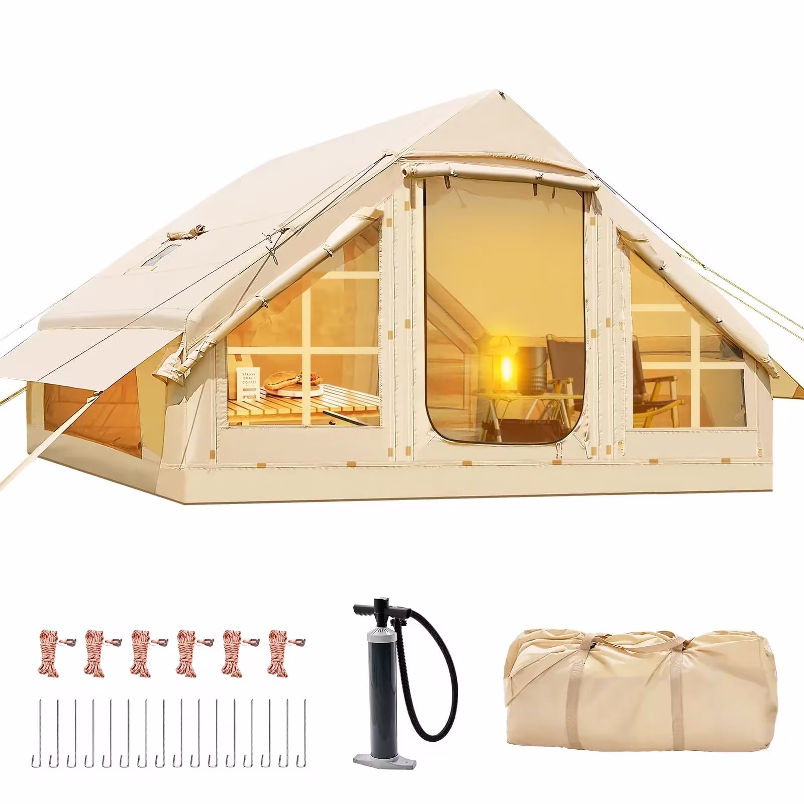 6 Person Inflatable Camping Tent with Pump