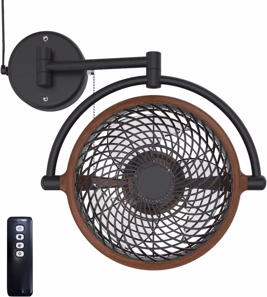 0-inch wall-mounted rotatable fan with foldable arm (honeycomb wood color)