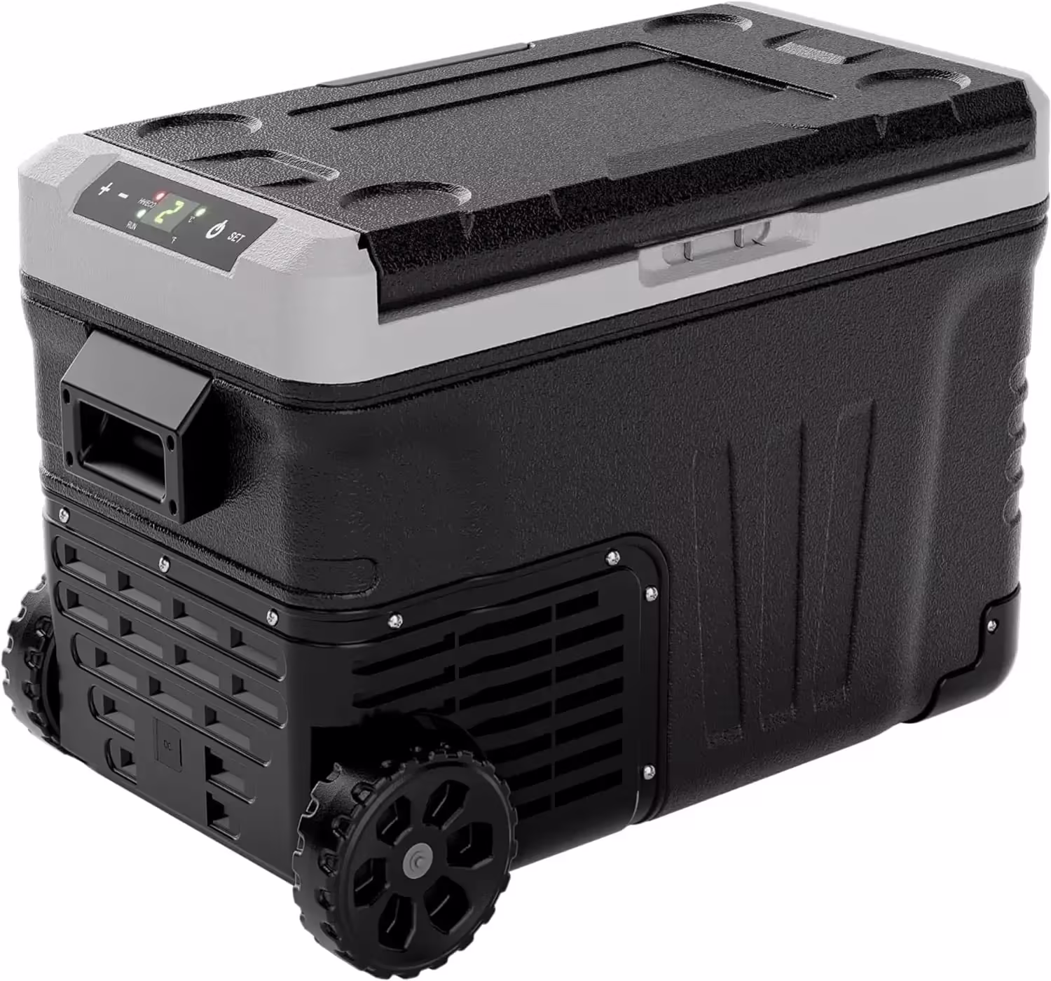 53QT Portable 12V Refrigerator Freezer, Dual Zone Electric Cooler with Wheels, 12V/24V DC & 110-240V AC for Travel, Truck, Boat, Camping