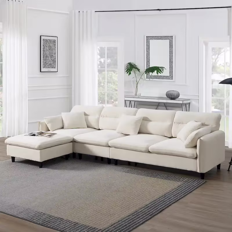 110-Inch L-Shaped 5-Seater Sectional Sofa with Removable Ottoman, Cloud Chenille Fabric, and 5 Cushions