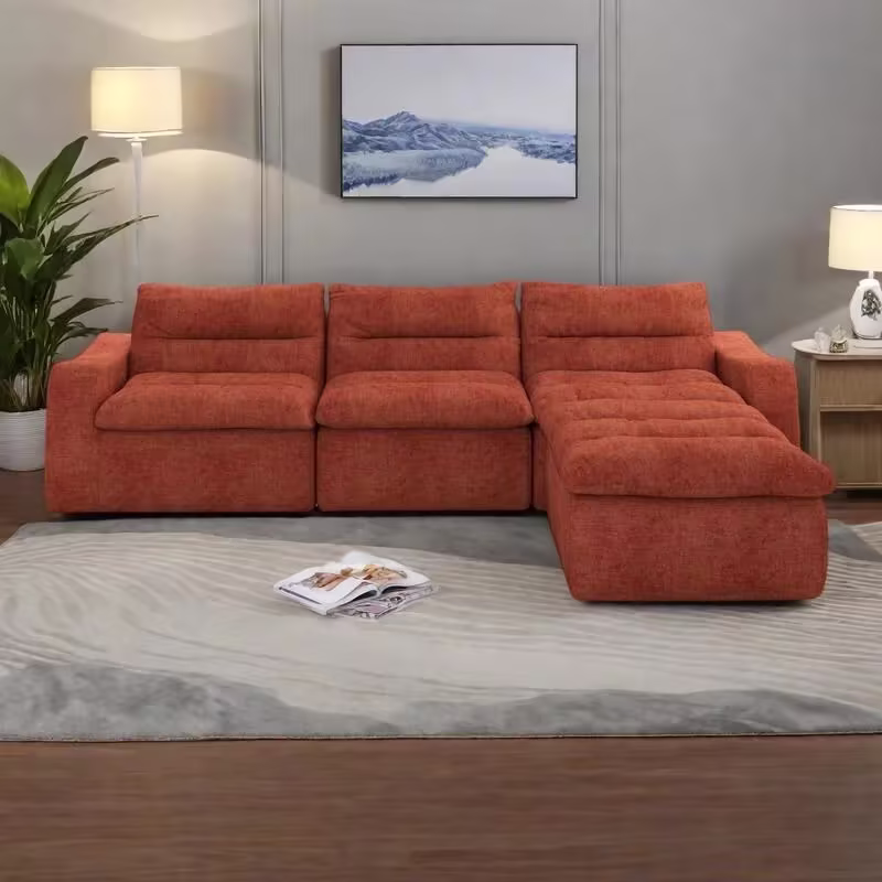 116.26 Modular Foam L-Shaped Sofa - Versatile Free Combination, No Assembly Required & Ergonomic Support (Available in 4 or 6-Seater)