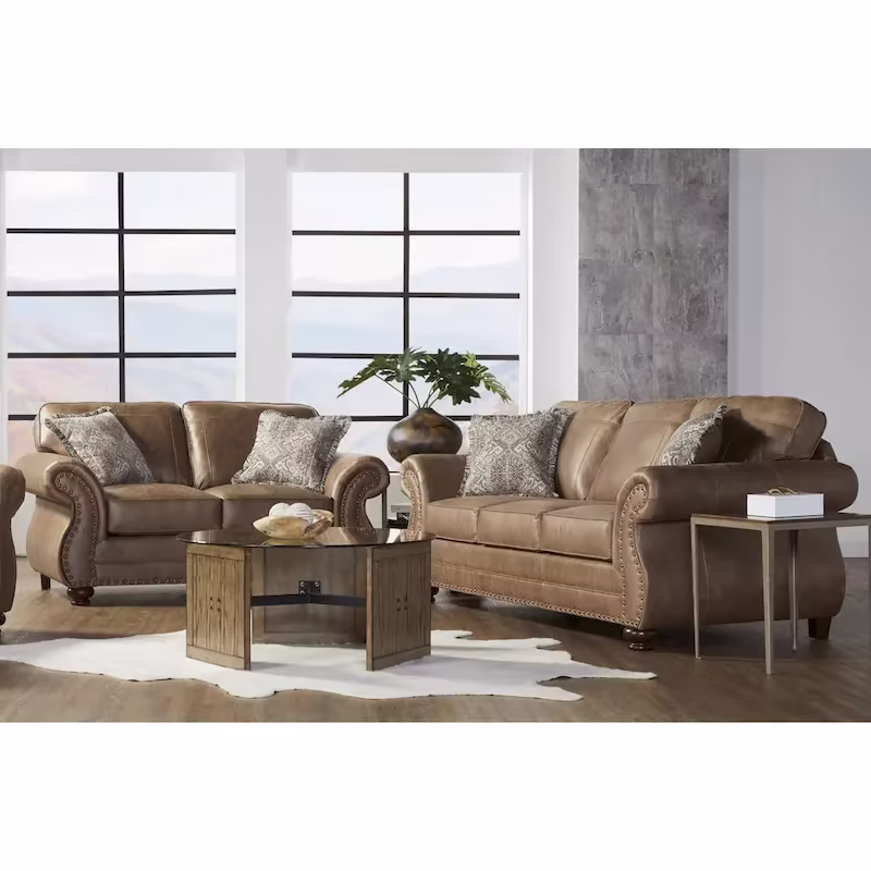 2 Piece Sofa and Loveseat Set with Nailhead Trim and Rolled Arms