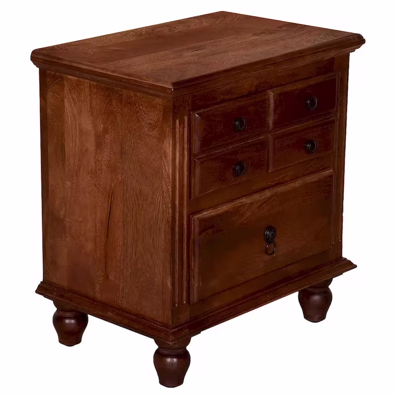 26-Inch Artisan Nightstand with 2 Drawers, Black Powder-Coated Knobs, Walnut Brown Mango Wood