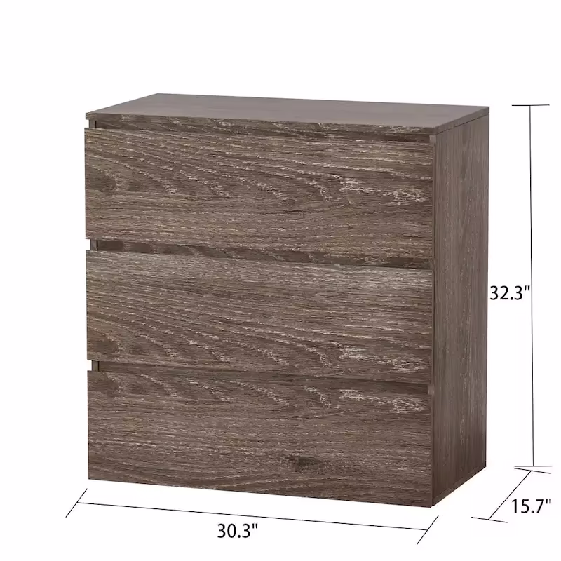 3-Drawer Nightstand Chest - 32.3"H x 30.3"W - Bedroom Storage Cabinet