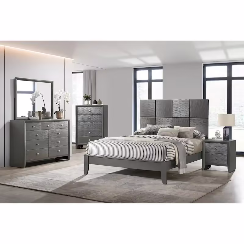 3-Piece Gunmetal Gray Panel Bedroom Set by Sim