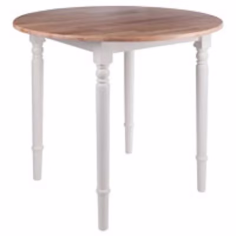30-Inch Beige and White Round Drop Leaf Table