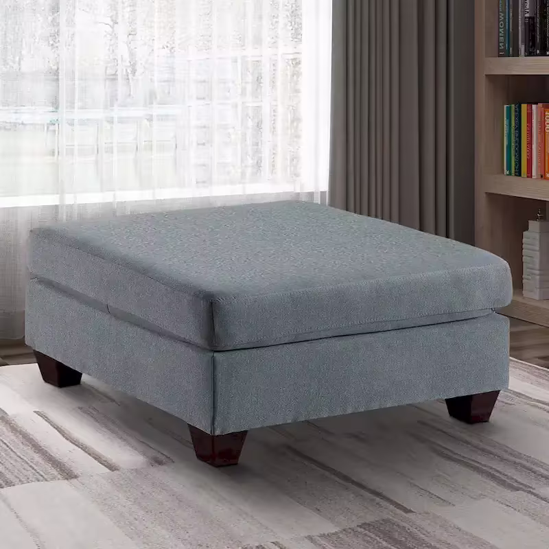 32-Inch Contemporary Square Ottoman with Soft Foam Cushioning in Gray Linen