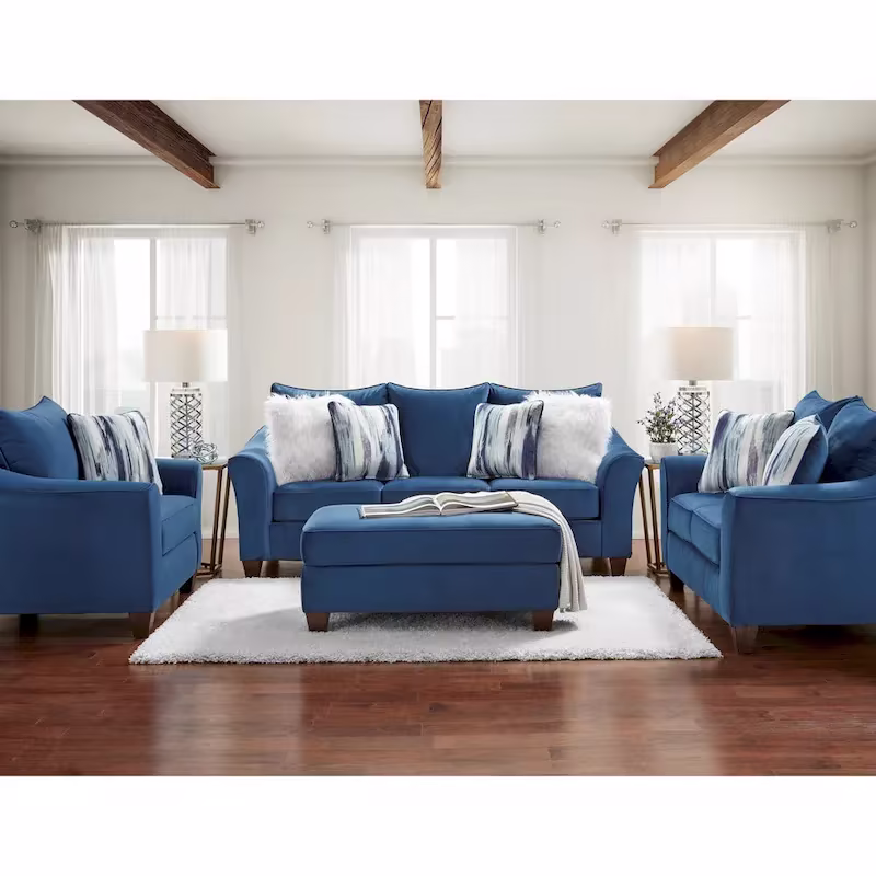 4 Piece Living Room Sofa Set with Ottoman and Upholstered Cushions