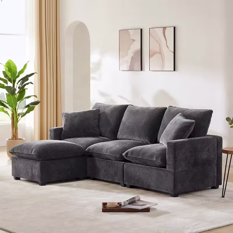4-Seater L-Shaped Modular Chenille Sectional Sofa