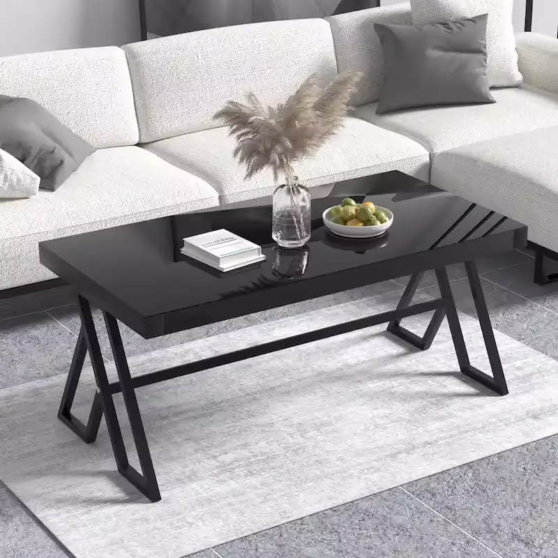 46-Inch Tempered Glass Top Metal Wrought Iron Coffee Table for Living Room