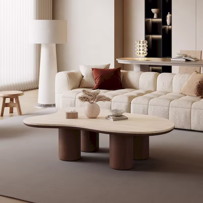 48-Inch Contemporary Cloud-Shaped Coffee Table with Matte Stone Top