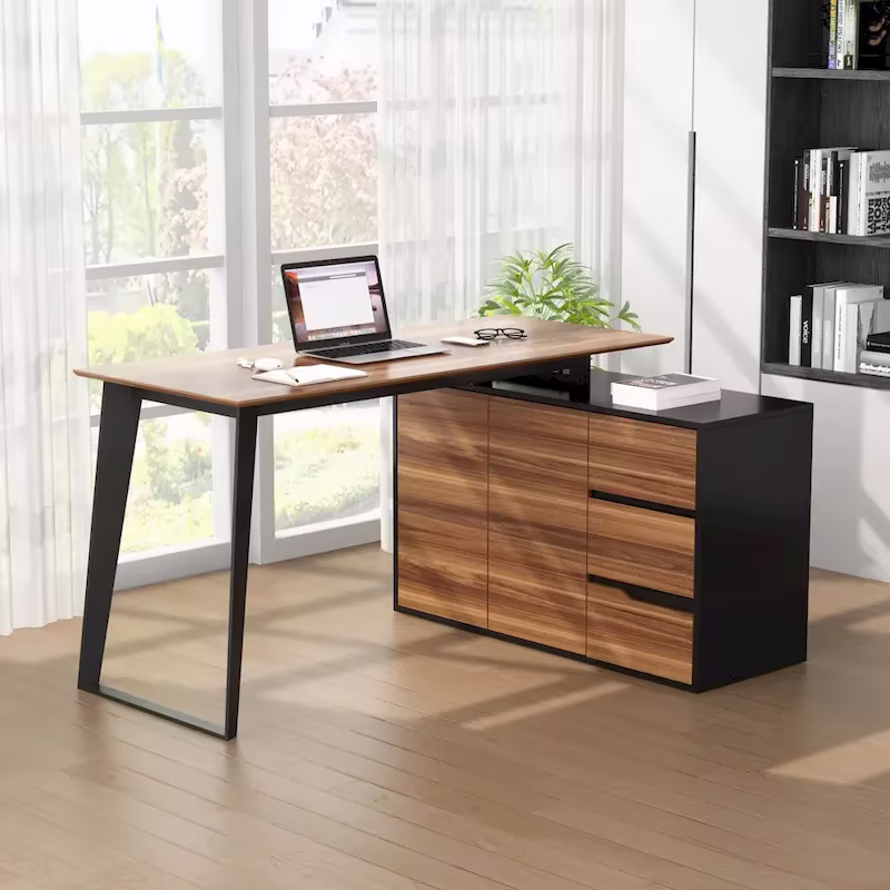 54.3-Inch Corner Computer Desk for Home Office with Drawers and Cabinet
