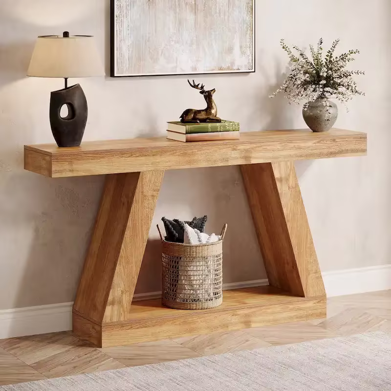 55-Inch Farmhouse Wooden Console Sofa Table with Storage - Dimensions: 11.81" D x 55.12" W x 31.5" H