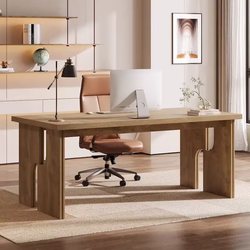 63-Inch Farmhouse Executive Desk with Unique Legs - Industrial Style Office Furniture for Home