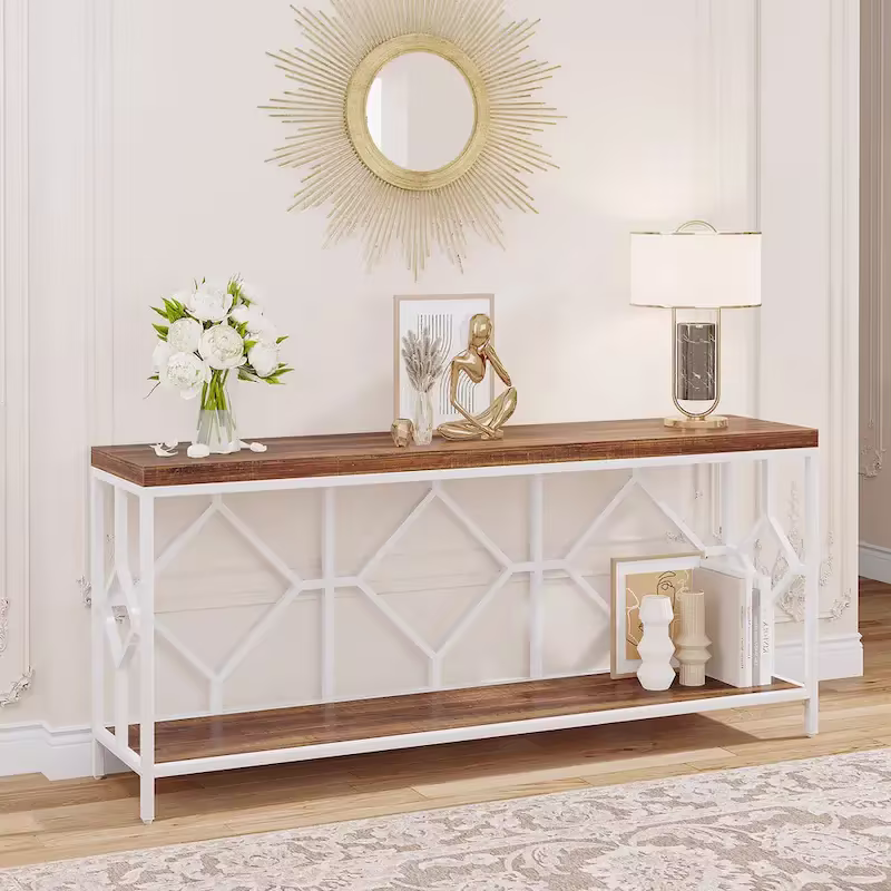 70.9-Inch Industrial Sofa Console Table with Open Storage Shelf - Extra Long Narrow Entry Table for Behind Couch