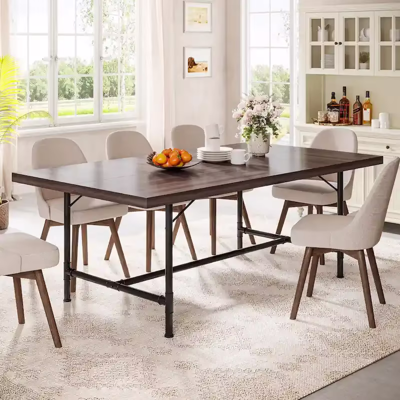 70.9-Inch Rustic Rectangle Dining Table with Metal Tube Frame