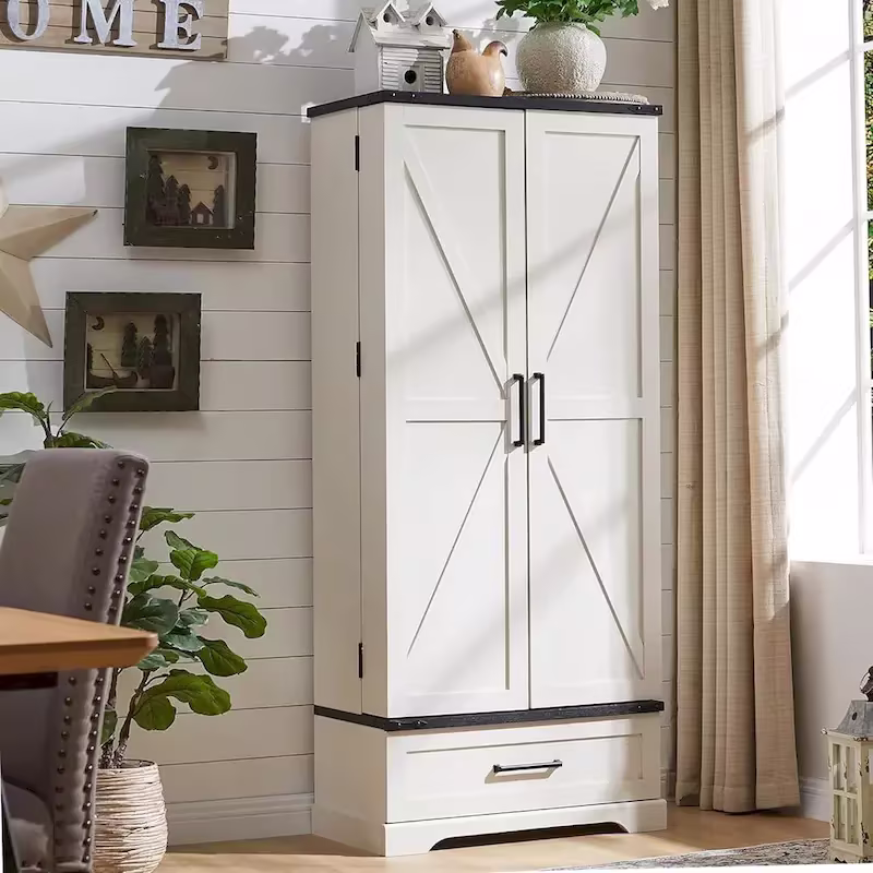 72-Inch Tall Farmhouse Kitchen Pantry Cabinet - Stylish Storage Cupboard