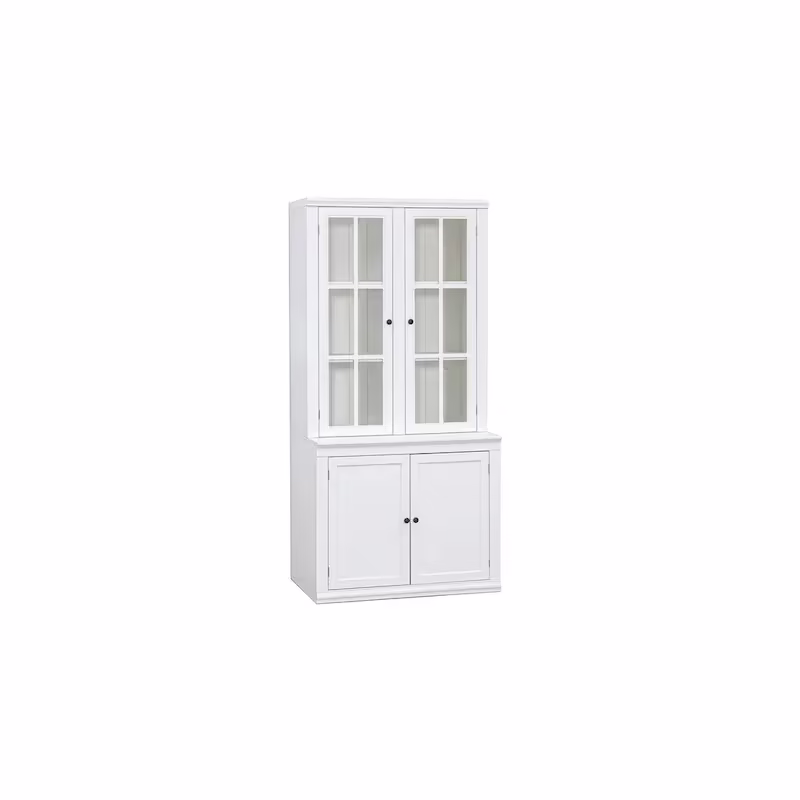 75.25-Inch Tall Traditional Display Cabinet with Tempered Glass Double Doors – Perfect for Living Room, Kitchen, and Home