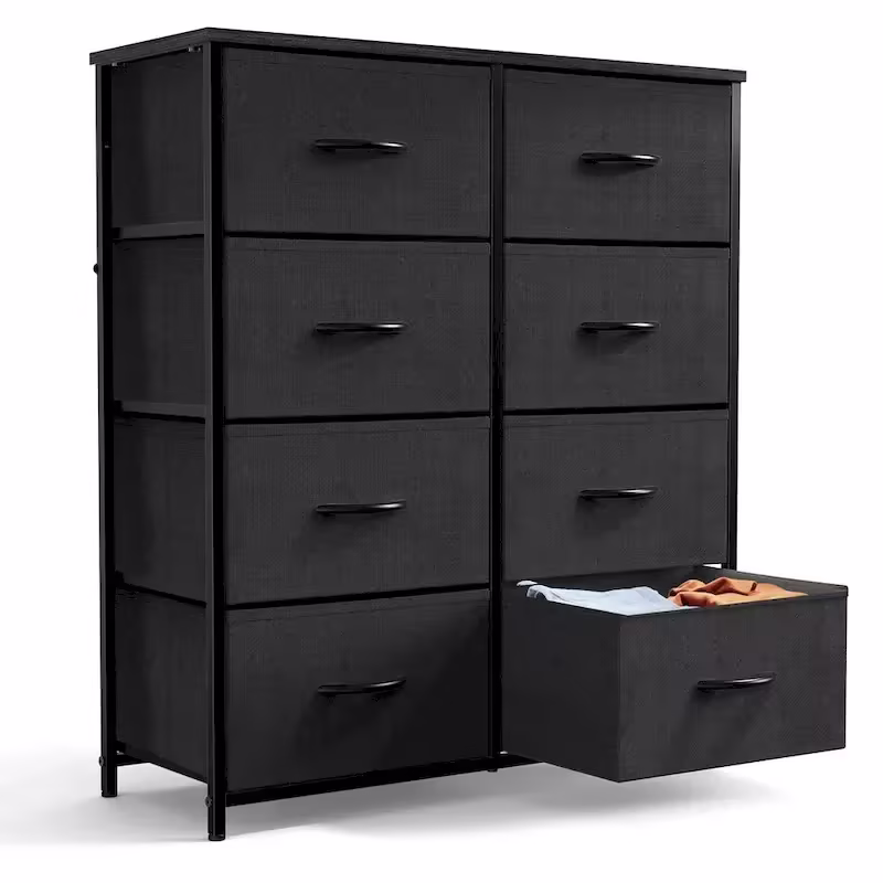 8-Drawer Tall Fabric Dresser with Wood Top and Sturdy Steel Frame - Stylish Bedroom Storage Solution