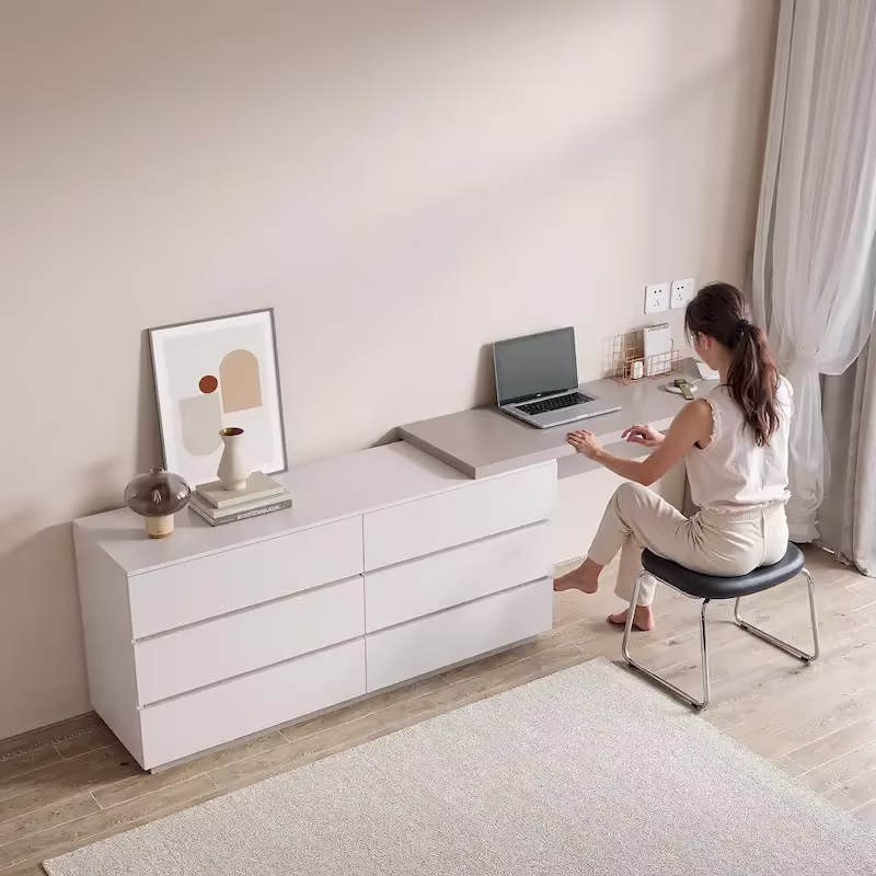 97.63" Modern Expandable Dresser Desk Combo for Home Office with 6 Drawers