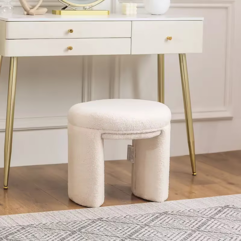 Adeco Small Teddy Ottoman - Low Vanity Foot Stool