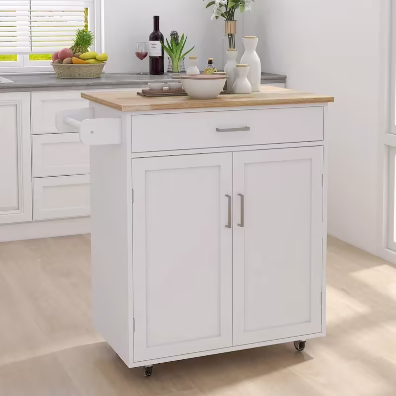 Adjustable Shelf Rolling Kitchen Island Trolley Cart