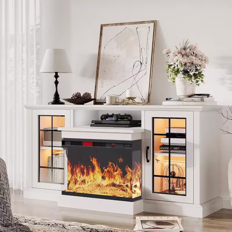 All-Sided Glass Electric Fireplace TV Stand