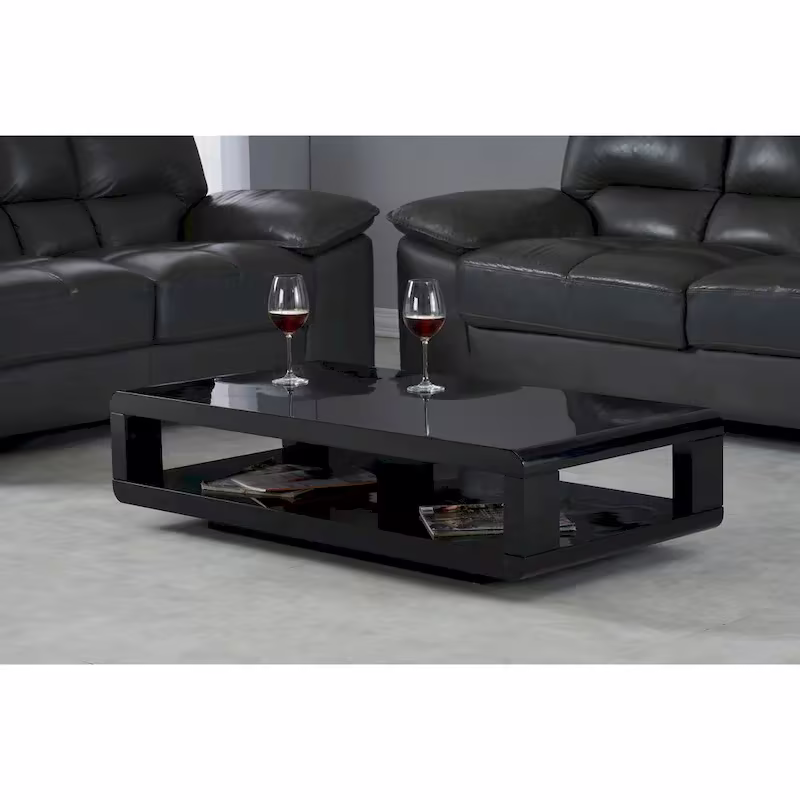 Artiva CASA Contemporary Glossy Black Lacquer Coffee Table - 48" x 24" x 12"