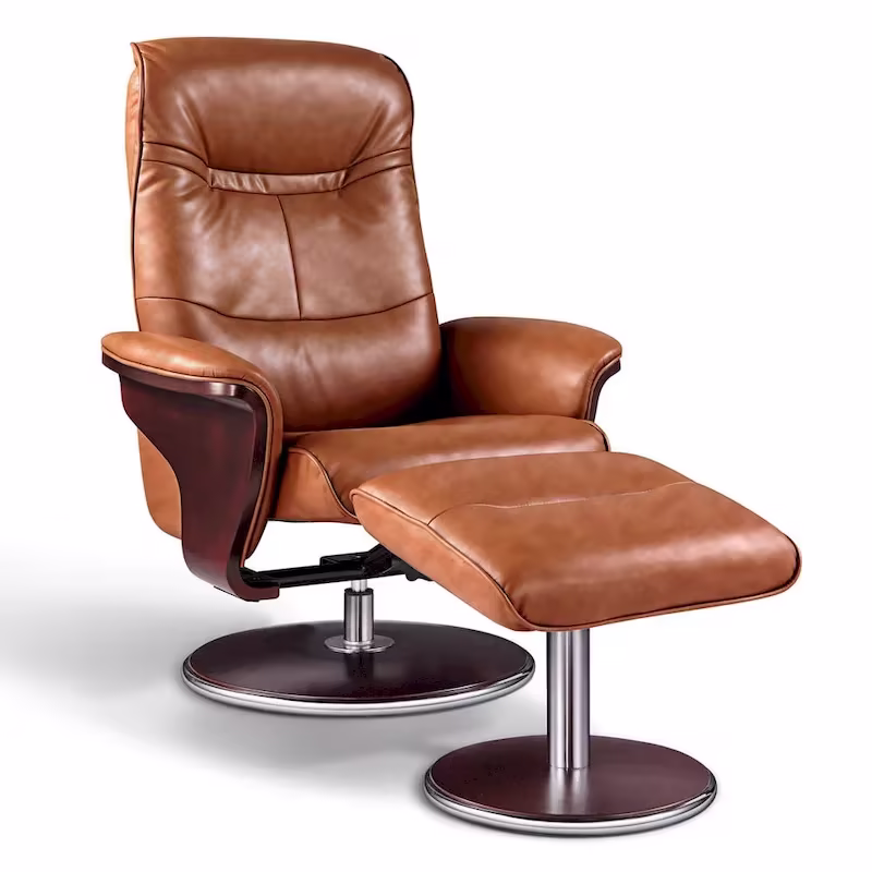 Artiva USA 'Milano' Contemporary Brown Leather Swivel Recliner with Ottoman