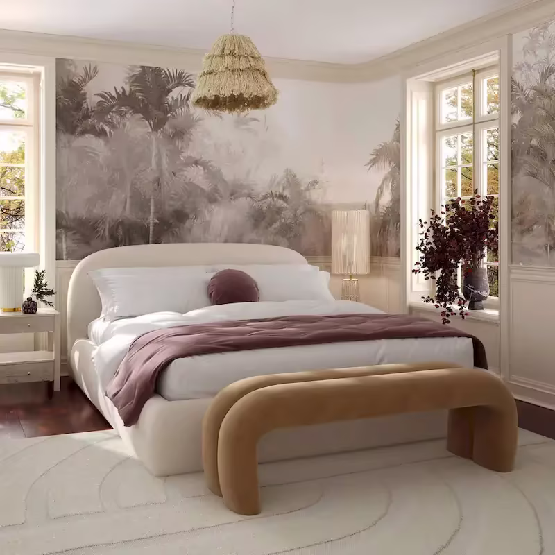 Bara King Bed in Cream Textured Velvet