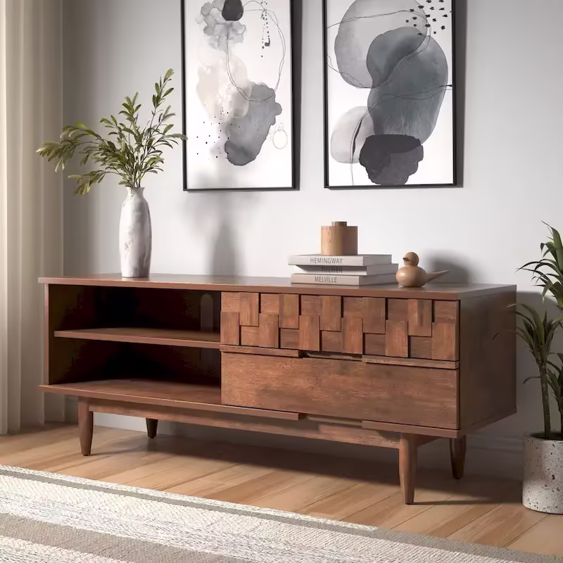 Bardolino 59-Inch Mid-Century Wood TV Stand with 2 Drawers