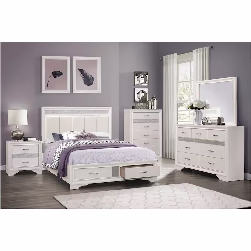 Beatrice 4-Piece White Modern Faux Leather Upholstered Storage Bed