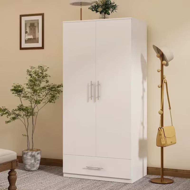 Black and White Wardrobe Armoire Closet with Drawer - 31.5W x 66.9H