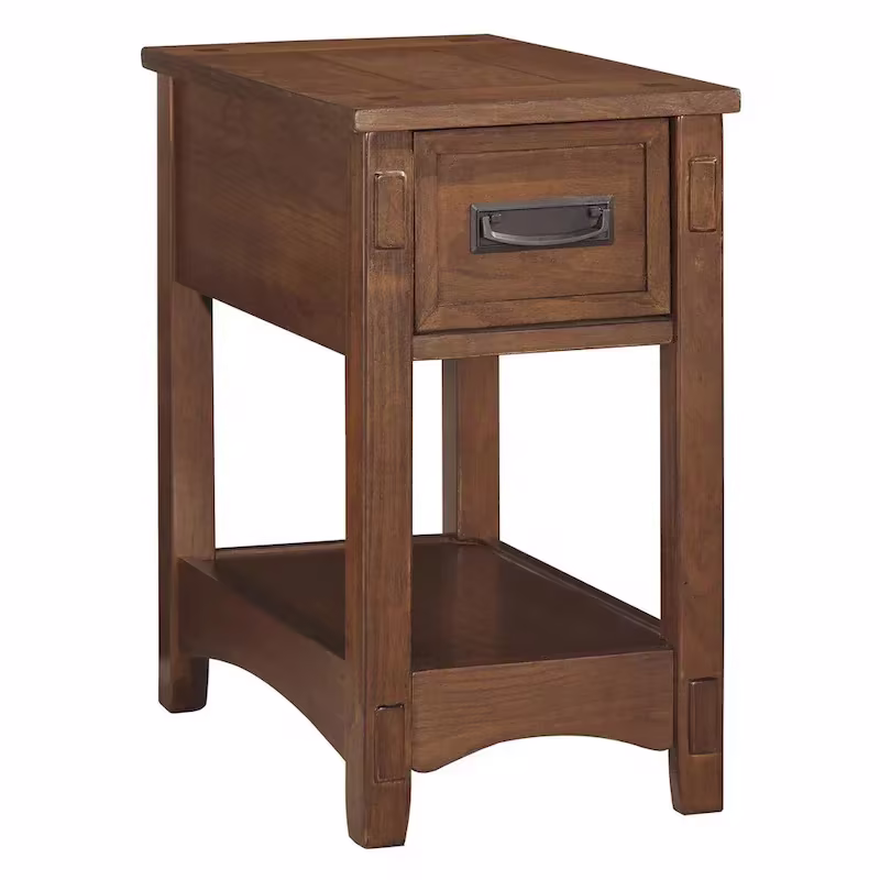 Brown Chairside End Table with 1 Drawer and Open Bottom Shelf