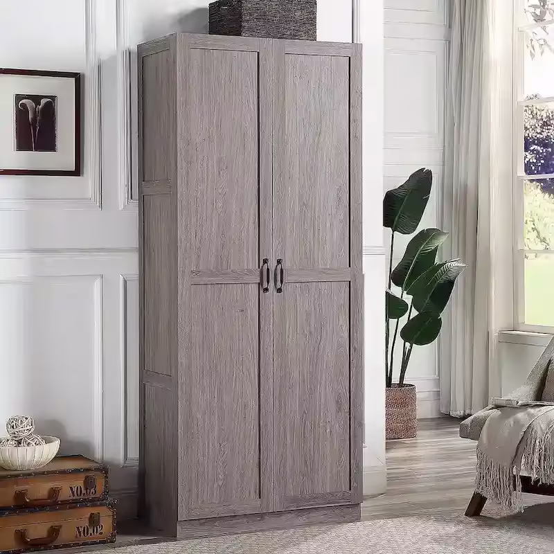 Modern Storage Wardrobe Cabinet with Doors and Multi Compartment Shelves