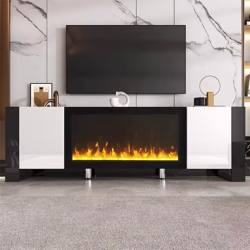 Modern TV Stand with Electric Fireplace and Storage Cabinets