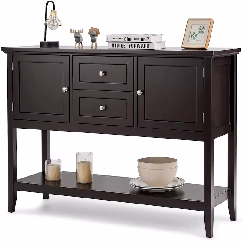 Modern Wooden Sideboard Buffet Cabinet with Drawers & Open Shelf