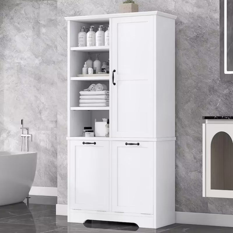Multi-Functional Bathroom Storage Cabinet with Doors, Drawers, and Tilt-Out Laundry Hamper