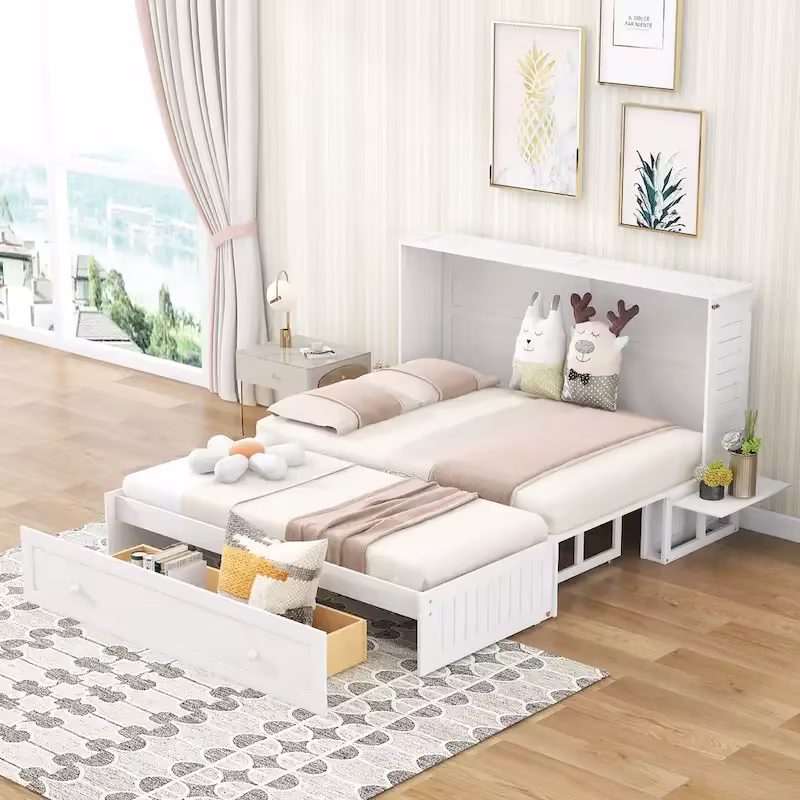 Murphy Platform Bed with Storage Drawer Shelves and Foldable Design