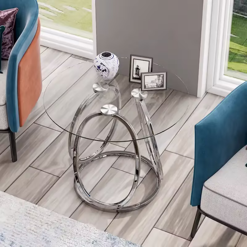 Myhozm Glass Side Table for Living Room with Sturdy Metal Frame