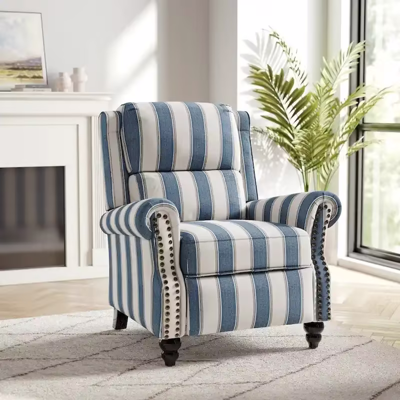 Nail-Head Trimmed Pushback Recliner with Padded Seat