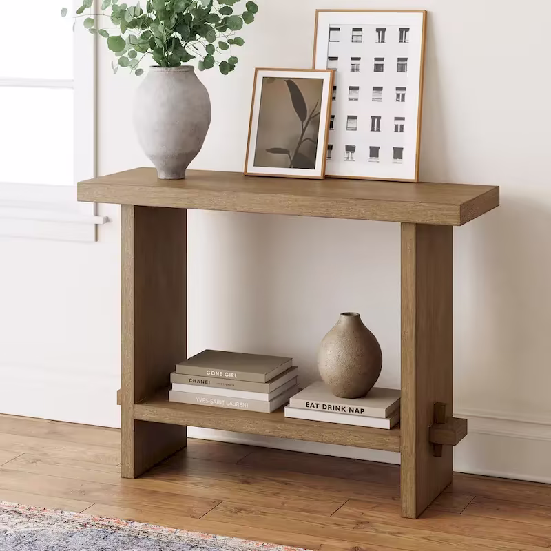Nathan James Virgo Farmhouse 2-Tier Console Table with Wire-Brushed Wood Finish