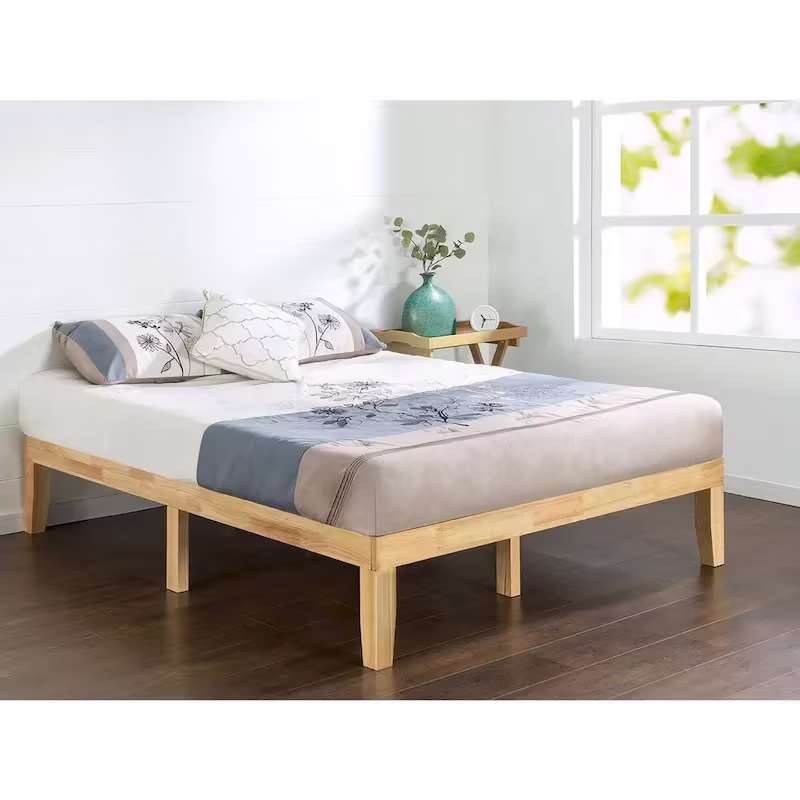 Natural Finish Solid Wood Full-Size Platform Bed Frame