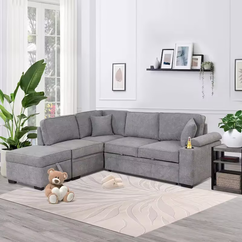 Nestfair L-Shaped Sofa Bed with Storage Ottoman - 2-in-1 Pull-Out Design