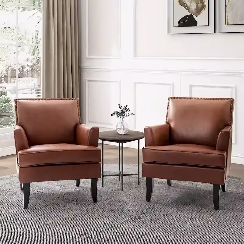 Nileus Set of 2 Modern Classic Polyester Accent Chairs with Solid Wood Legs by HULALA HOME