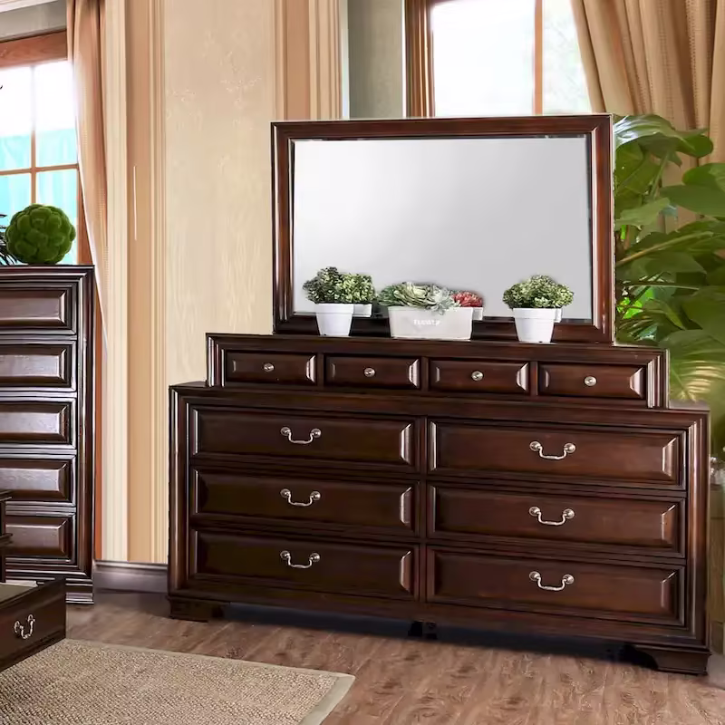 Oslo Classic 2-Piece Dresser and Mirror Set with 10 Drawers by Furniture of America