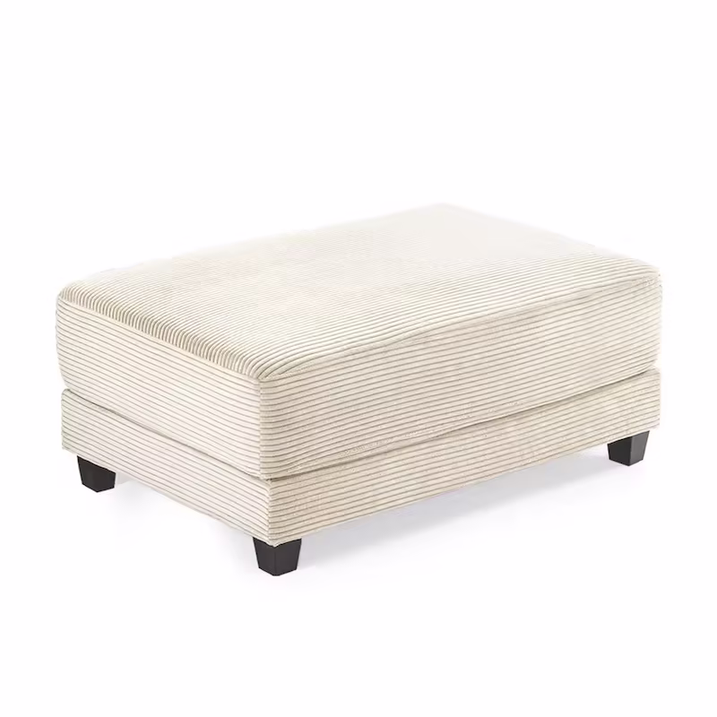 Oversized Corduroy Ottoman with Cushioned Top and Tapered Legs