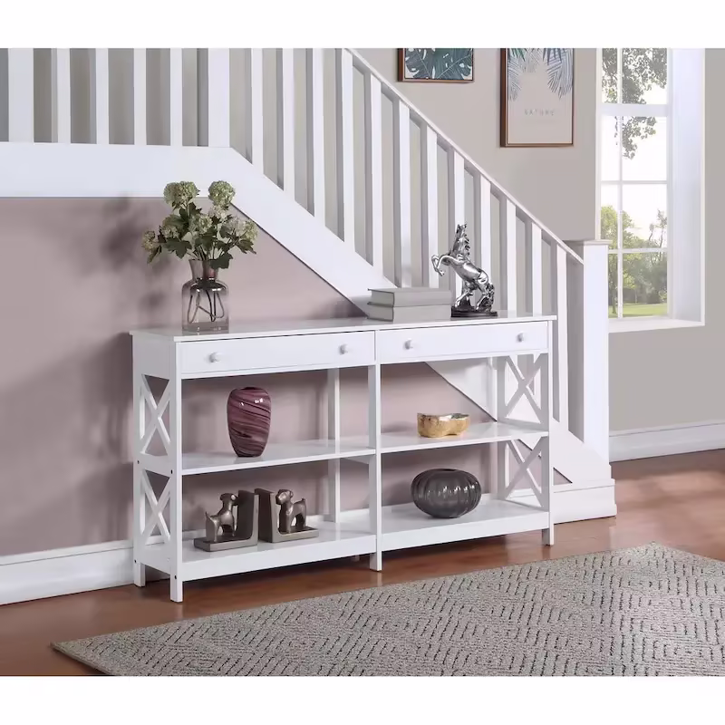 Oxford 60-Inch Console Table with Shelves and 2 Drawers by Convenience Concepts