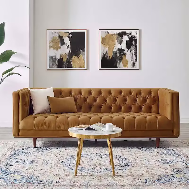 Performance Velvet Tufted Sofa by Elation